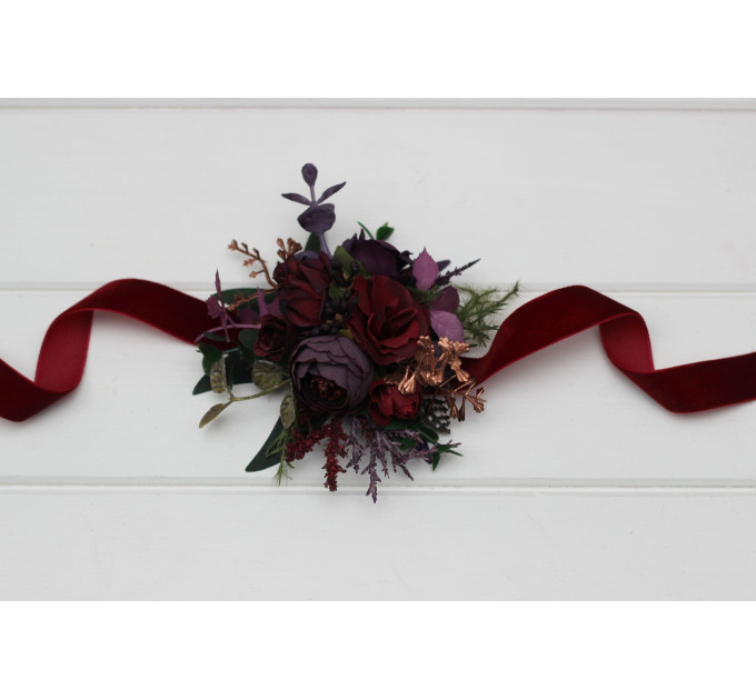 Moody Wedding Floral Bracelet in Burgundy, Deep Purple & Forest Green