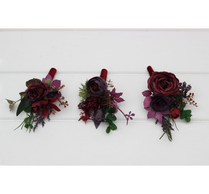 Moody Wedding Boutonniere with Burgundy and Deep Purple Flowers