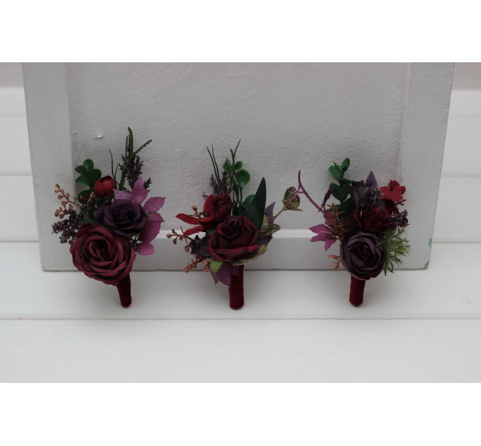 Moody Wedding Boutonniere with Burgundy and Deep Purple Flowers