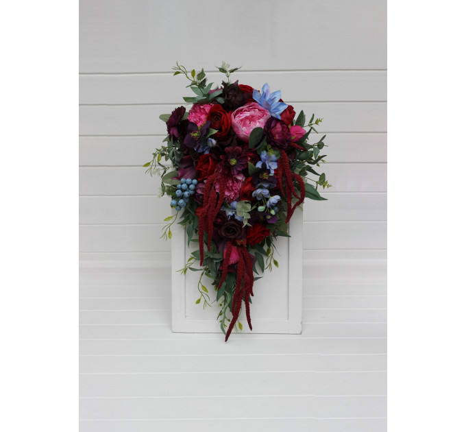 Jewel Tone Faux Bridal Bouquet with Cascading Flowers