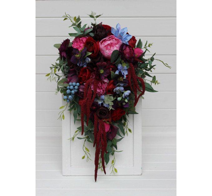 Jewel Tone Faux Bridal Bouquet with Cascading Flowers