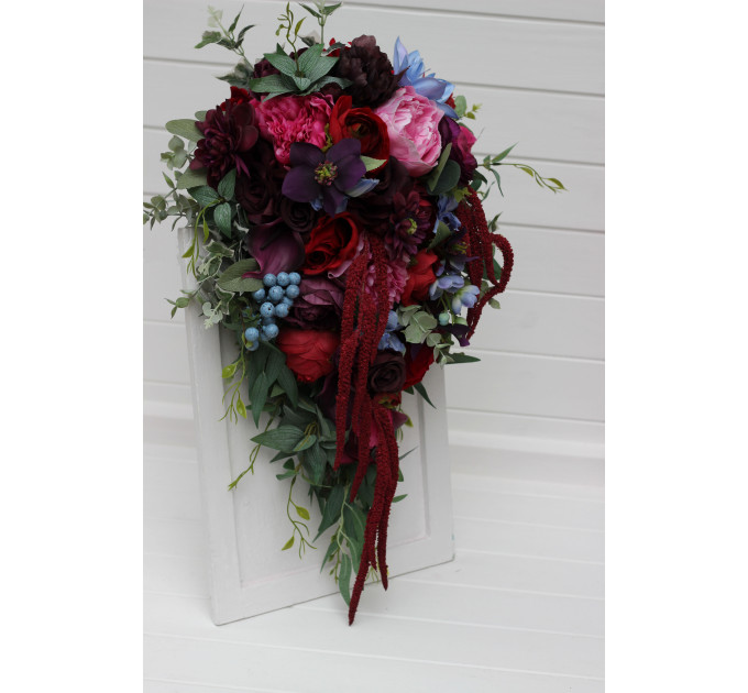 Jewel Tone Faux Bridal Bouquet with Cascading Flowers