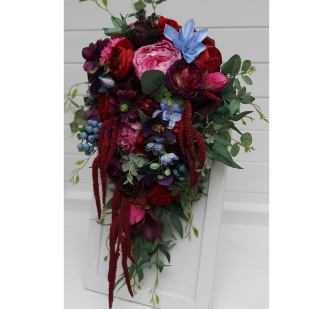 Jewel Tone Faux Bridal Bouquet with Cascading Flowers