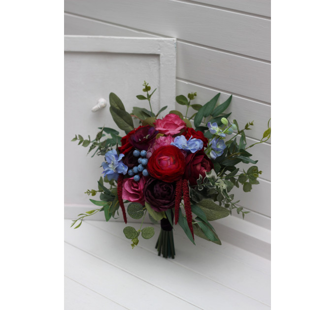 Jewel Tone Faux Bridal Bouquet with Cascading Flowers
