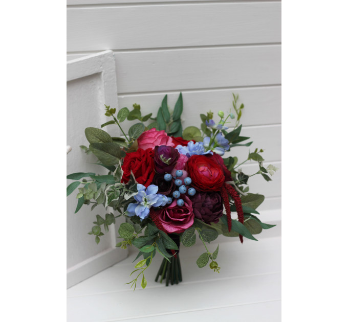 Jewel Tone Faux Bridal Bouquet with Cascading Flowers