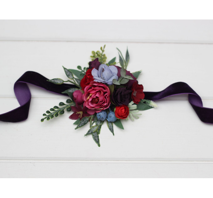Jewel Tone Wedding Wrist Corsage in Red, Pink & Purple