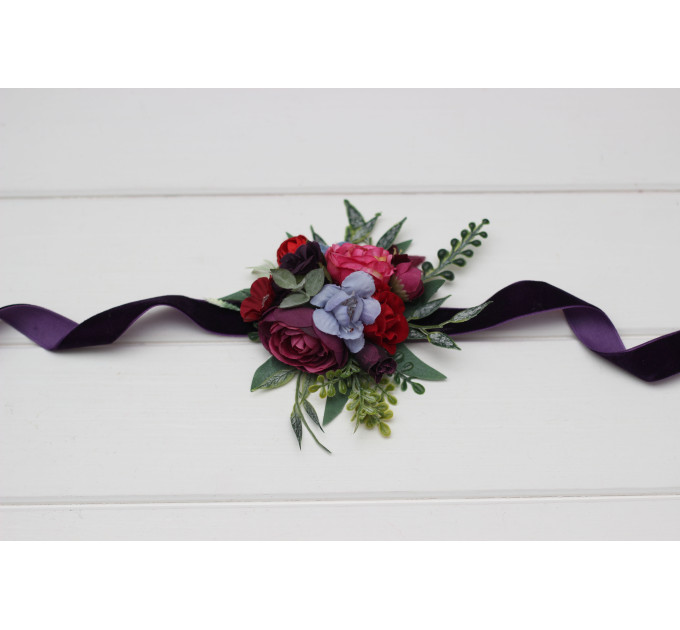 Jewel Tone Wedding Wrist Corsage in Red, Pink & Purple