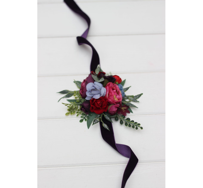 Jewel Tone Wedding Wrist Corsage in Red, Pink & Purple