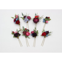 Floral Hair Pins Set of 8 - Red, Pink & Purple  5499
