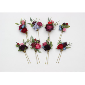 Floral Hair Pins Set of 8 - Red, Pink & Purple  5499