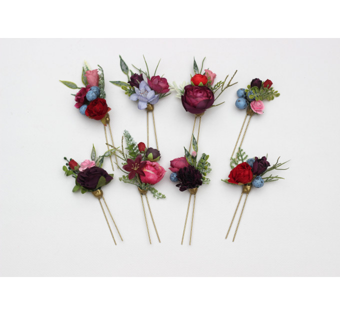 Jewel Tone Wedding Hair Pins in Red, Pink & Purple