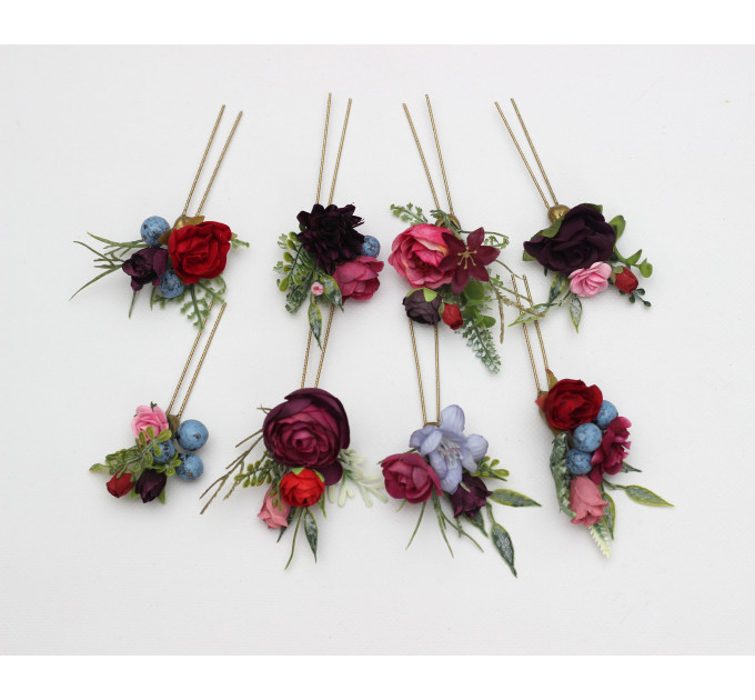 Jewel Tone Wedding Hair Pins in Red, Pink & Purple