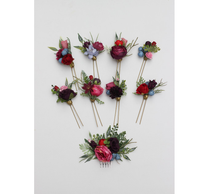 Jewel Tone Wedding Hair Pins in Red, Pink & Purple