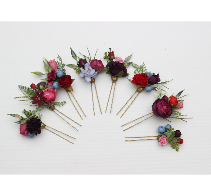 Jewel Tone Wedding Hair Pins in Red, Pink & Purple