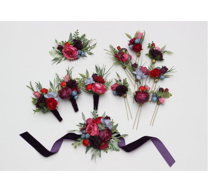 Jewel Tone Wedding Hair Pins in Red, Pink & Purple