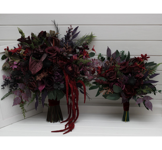 Moody Wedding Bouquets in Burgundy, Deep Purple & Forest Green