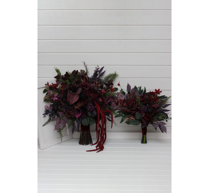 Moody Wedding Bouquets in Burgundy, Deep Purple & Forest Green
