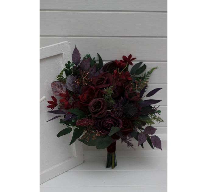 Moody Wedding Bouquets in Burgundy, Deep Purple & Forest Green