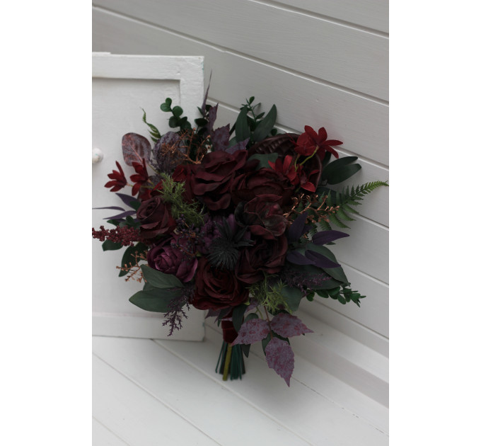 Moody Wedding Bouquets in Burgundy, Deep Purple & Forest Green