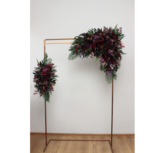 Moody Wedding Arch Arrangements in Burgundy, Deep Purple & Forest Green