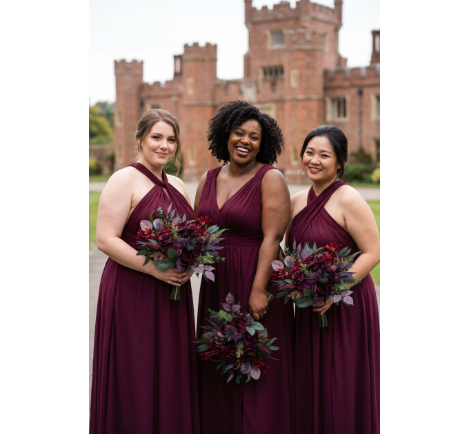 Moody Wedding Bouquets in Burgundy, Deep Purple & Forest Green