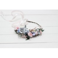 Dusty blue blush pink white  flower crown. Hair wreath. Flower girl crown. Wedding flowers. 0509-1