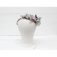 Dusty blue blush pink white  flower crown. Hair wreath. Flower girl crown. Wedding flowers. 0509-1