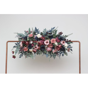  Flower arch arrangement in navy blue dusty rose mauve colors.  Arbor flowers. Floral archway. Faux flowers for wedding arch. 5012