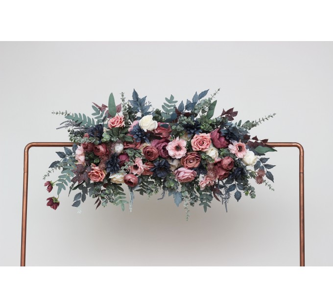  Flower arch arrangement in navy blue dusty rose mauve colors.  Arbor flowers. Floral archway. Faux flowers for wedding arch. 5012