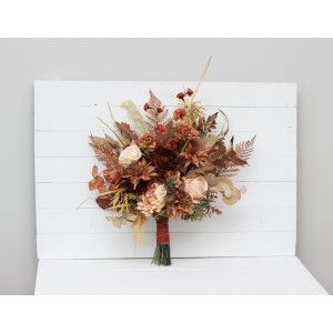 Wedding bouquets in cinnamon terracotta ivory colors. Bridal bouquet. Cascading bouquet. Faux bouquet. Bridesmaid bouquet. 0510