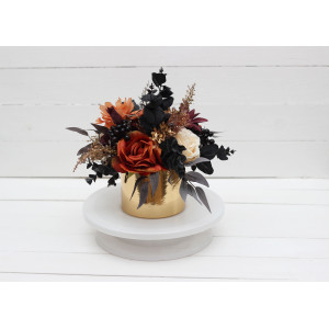Halloween centerpiece. Table decor. Wedding flowers in box in black gold rust ivory colors . 5014-1