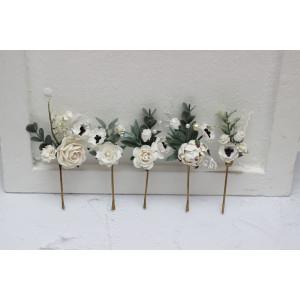  Set of 5  hair pins in  white color scheme. Hair accessories. Flower accessories for wedding.  5013