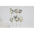  Set of 6  hair pins in  white color scheme. Hair accessories. Flower accessories for wedding.  5013-p-1
