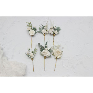  Set of 6  hair pins in  white color scheme. Hair accessories. Flower accessories for wedding.  5013-p-1