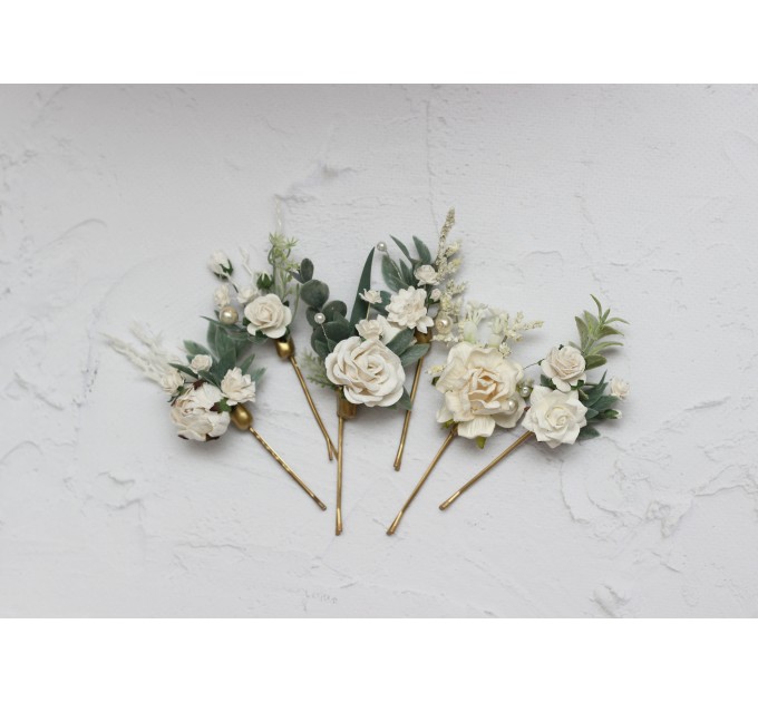  Set of 6  hair pins in  white color scheme. Hair accessories. Flower accessories for wedding.  5013-p-1
