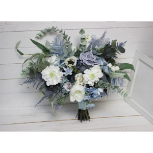 Wedding bouquet in dusty blue white colors. Bridal bouquet. Faux bouquet. Bridesmaid bouquet. 5015-1