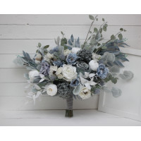 Wedding bouquets in dusty blue white colors. Bridal bouquet. Faux bouquet. Bridesmaid bouquet. 5015