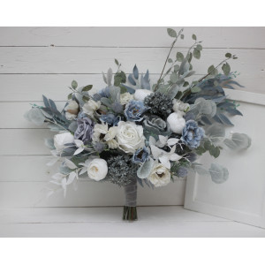 Wedding bouquets in dusty blue white colors. Bridal bouquet. Faux bouquet. Bridesmaid bouquet. 5015