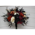 Purple, Black, Rust, and Gold Halloween Wedding Bouquets – Bridal and Cascading Faux Designs