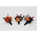  Wedding boutonniere  in Halloween color scheme. Flower accessories. 5014-1