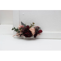 Flower comb in purple burgundy beige color scheme. Wedding accessories for hair. Bridal flower comb. Bridesmaid floral comb. 5016