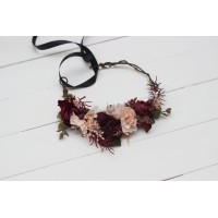 Purple burgundy beige black  flower crown. Hair wreath. Flower girl crown. Wedding flowers. 5016