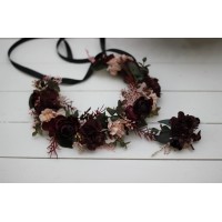 Purple burgundy beige black  flower crown. Hair wreath. Flower girl crown. Wedding flowers. 5016