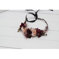 Purple burgundy beige black  flower crown. Hair wreath. Flower girl crown. Wedding flowers. 5016