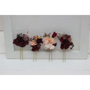  Set of 4 hair pins in  purple burgundy beige color scheme. Hair accessories. Flower accessories for wedding.  5016