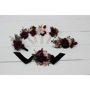  Wedding boutonniere and wrist corsage  in purple burgundy beige black color scheme. Flower accessories. 5016