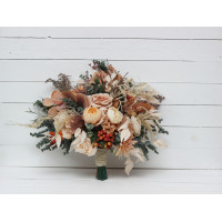 Wedding bouquets in orange rust peach colors. Bridal bouquet. Faux bouquet. Bridesmaid bouquet. 5017