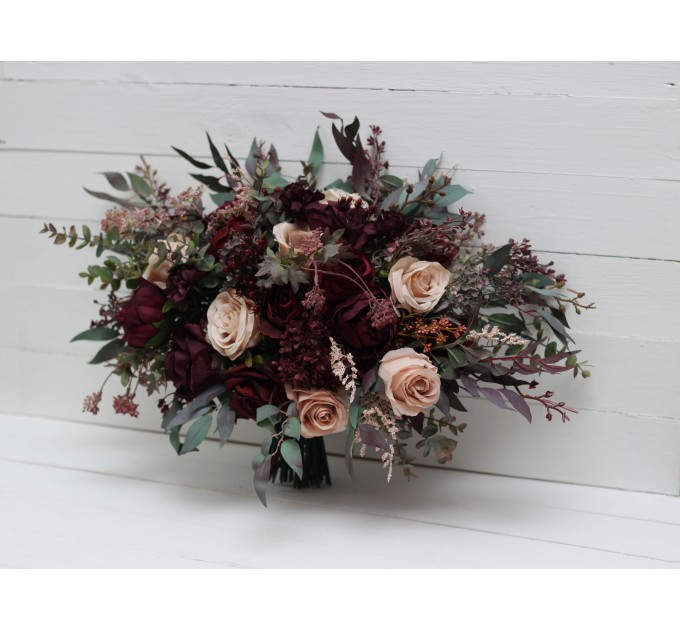 Wedding bouquets in purple burgundy beige black  colors. Bridal bouquet. Cascading bouquet. Faux bouquet. Bridesmaid bouquet.Gothic black wedding bouquet. 5016