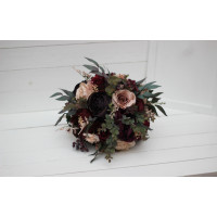 Wedding bouquets in purple burgundy beige colors. with black ribbon. Bridal bouquet. Cascading bouquet. Faux bouquet. Bridesmaid bouquet.Gothic black wedding bouquet. 5016