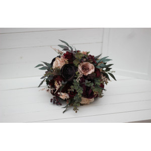 Wedding bouquets in purple burgundy beige colors. with black ribbon. Bridal bouquet. Cascading bouquet. Faux bouquet. Bridesmaid bouquet.Gothic black wedding bouquet. 5016